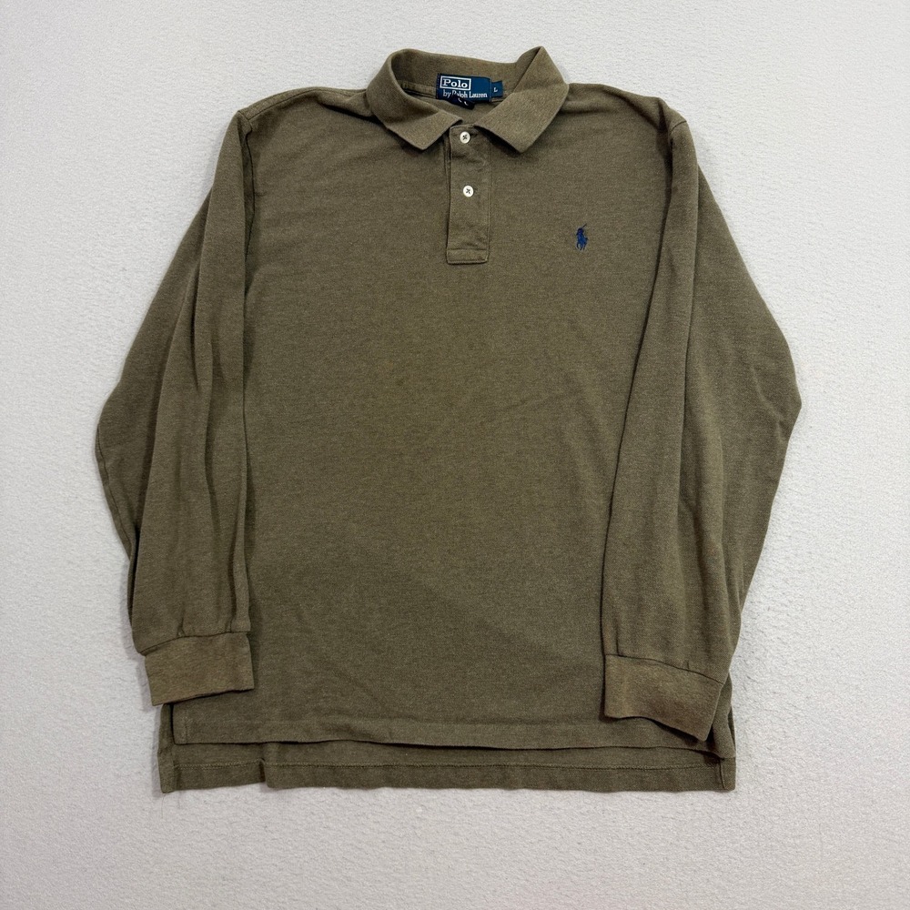 Vintage Polo Ralph Lauren Shirt Men's Large Olive Green Long Sleeve Rugby 90s